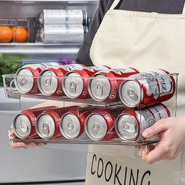 Organisation Organisateur de réfrigérateur pour animaux de compagnie à 2 niveaux Transparent roulant bière boisson support de stockage en couches boîte de rangement rangement et organisation de cuisine