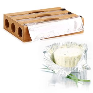 Organisatie 3 In 1 Wrap Dispenser Met Cutter Plastic Wrap Aluminiumfolie Vetvrij Papier Vershoudfolie Dispenser Keuken Lade Roll Organizer Houder