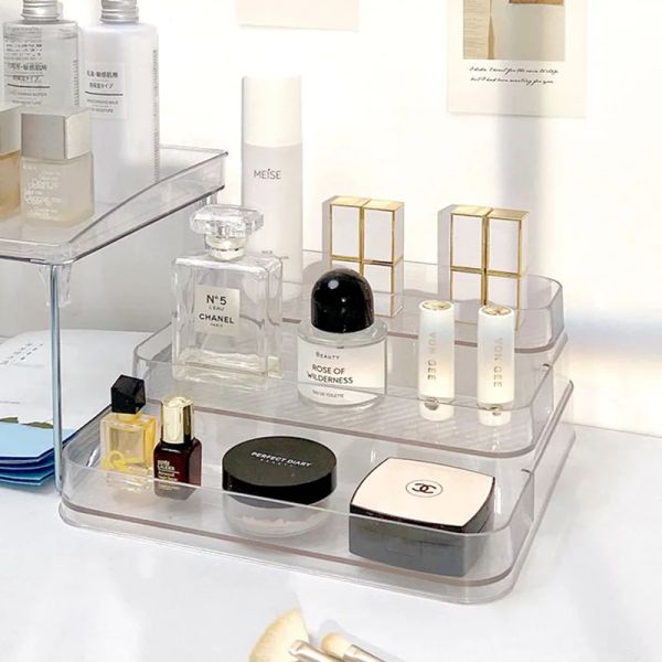 Organización de 3 niveles Desktop perfume estante acrílico organizador de cosmético de perfume estante de almacenamiento de muñeca stand de condimento de condimentos