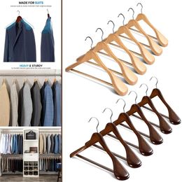 Organisation 6 pièces cintres en bois antidérapants à épaules larges personnalisés de haute qualité avec barre de pantalon pour manteau vêtements robe costume séchage en bois massif