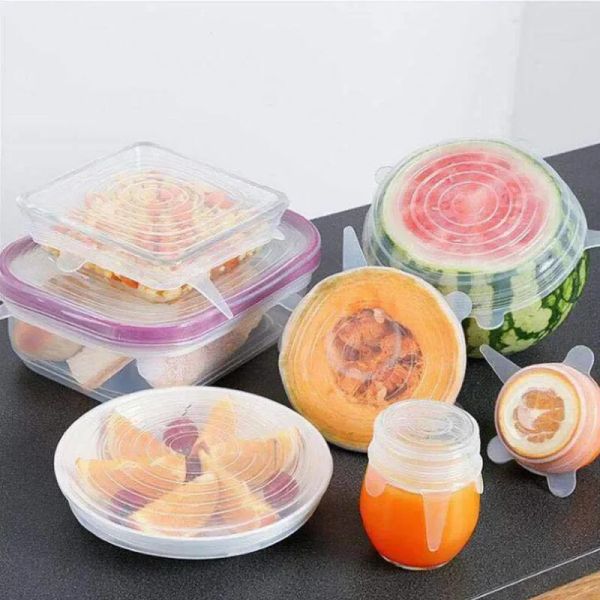 Organización 6 PCS Food Silicone Following plato de refrescante Tapa Tapa de tapa Reutilización Reutilización Organización Herramienta de almacenamiento Accesorios de cocina