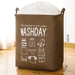 Organisation 75L BIG CAPACITY COTTON LINEN DRALT LAUDRY Panier de blanchisserie pliable SQure Organisateur imperméable Bucket Dirty Clothes Rangement Panier de rangement