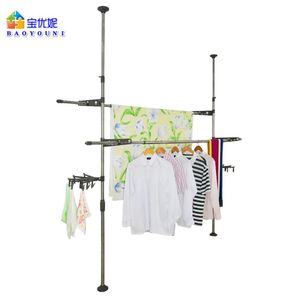 Organisation Étendoir à vêtements d'intérieur réglable, porte-vêtements, porte-manteau, cintres de séchage, du sol au plafond, étendoir + Clip DQ077729D