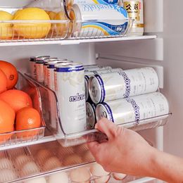 Organización Auto Rolling Nevera Soporte para latas Plástico Transparente Refrigerador Soda Cerveza Bebida Organizador Bin Cocina Bebidas Frutas Caja de almacenamiento