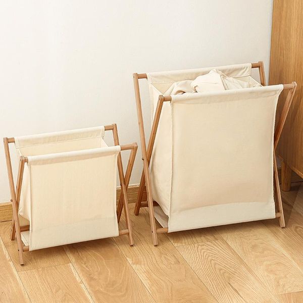 Organisation Bamboo Wood Laundry Hamper Sorter Cart de trieur pliable Panier de vêtements pliants Rangement avec sac de tissu de doublure amovible X Frame TJ7093