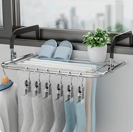 Organisation toute nouvelle bouche de bolcone à séchage pliable en acier inoxydable multifonctionnel Balconie Balconie petite casse-chaussure Hangle de vêtements