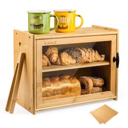Boîte à pain d'organisation Double couche en bambou, support de stockage des aliments, boîte à pain multifonctionnelle avec pince grille-pain pour comptoir de cuisine