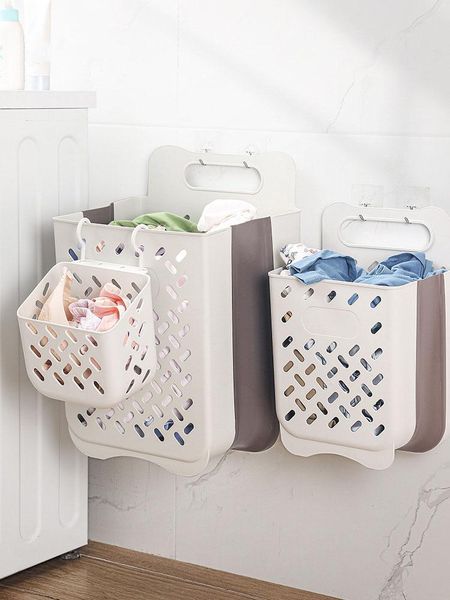 Vêtements d'organisation Hamper Sac à linge sale Panier à linge pliable Storage Grand rangement Punchfree Sanging Mur Dirty Clothes