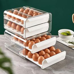 Organisation Boîte de rangement double couche Réfrigérateur avec compte-gouttes pour œufs Cuisine Finition spéciale Boîte à tiroirs pour artefacts de qualité alimentaire Conservation de la fraîcheur