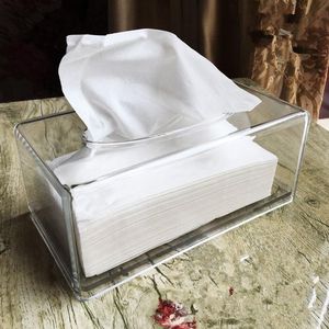 Organisatie Hoge kwaliteit Duidelijke acrylweefselboxhouder Tissue Dispenser Dispenser Napkinner Auto Home Office Desktop Tissue Storage Box Organizer