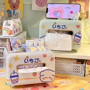 Organisatie Kawaii Bear Tissue Storage Box Cute Table Napkin Holder Tissue Case Stationery Desk Bureau Organizer Box opslagcontainer