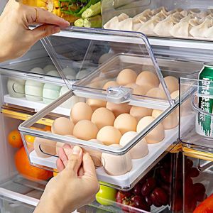 Organisation Cuisine Oeufs Organisateur Boîte FlipTop Réfrigérateur Boîte De Rangement Fruits Conteneur Empilable Légumes Support Cas Amovible Oeuf Plateau