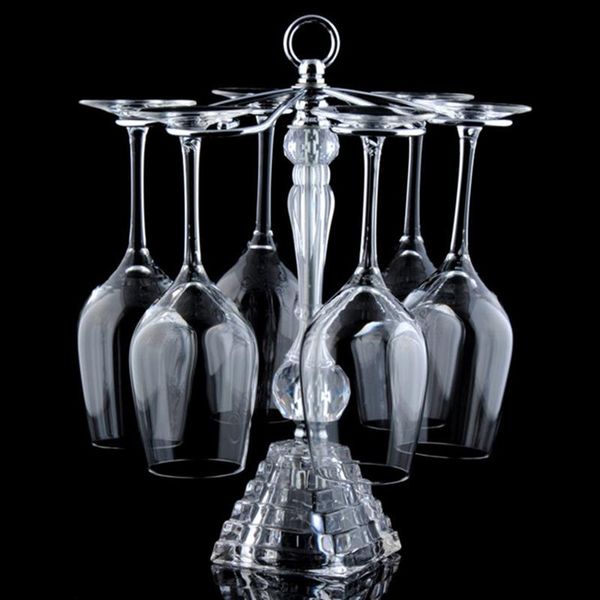 Support de verre à vin de luxe en métal, support en cristal, 6 crochets, support de rangement pour gobelets, organisateur de comptoir de cuisine, support de séchage de tasses