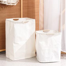 Organisation McAo Panier de blanchisserie japonais Rangement de vêtements sales pliables Hamper Bamboo Tissu d'organisateurs avec des poignées pour un coin étroit TJ6826