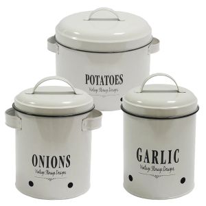 Organisatie metaal 3 sets met deksel aardappel ui knoflookopslag bewaarder pantry organisatie container bak voor thuiskeukenteller