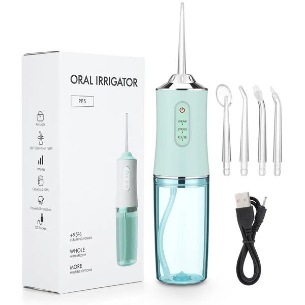 Organisation Irrigateur Oral Portable Dentaire Flosser USB Rechargeable Jet D'eau Fil Dent Pick 4 Jet Tip 220ml 3 Modes En Gros