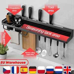 Organisation PunchFree Support de Rangement de Cuisine Support d'assaisonnement Mural Support de Rangement Domestique Multifonctionnel Espace étagère de Cuisine en Aluminium