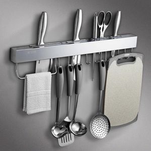 Organisation Porte-couteau sans poinçon Pendentif de cuisine Crochet amovible Support de rangement de cuisine mural en acier inoxydable 304 avec porte-serviettes