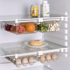 Organisation réfrigérateur boîte de rangement des fruits et des aliments, organisateur en plastique coulissant sous étagère, support de boîte de rangement, support de tiroir à œufs pour réfrigérateur de cuisine