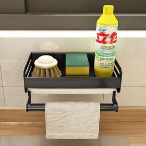 Espacio de organización Desagüe sin perforaciones de aluminio Utensilios de limpieza de cocina Cepillo para platos Estante de almacenamiento de pared Suministros de cocina Artefacto de almacenamiento de pared