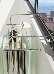 Organización Balcón de acero inoxidable Balcón Ajuste de calzado Shower Ratadio de secado de la ventana plegable Ropa para la ropa de la lavandería