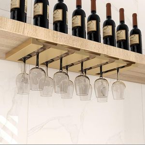 Organisation Support de verres à vin rouge en acier inoxydable, support de rangement pour gobelets, porte-verres à vin, Bar de cuisine, verres à pied, support suspendu sous l'armoire