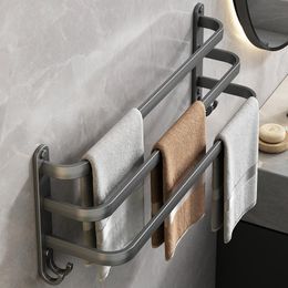 Porte-serviettes d'organisation support pliant avec crochet accessoires de salle de bain support mural rail de douche barre en aluminium étagère gris mat 4060CM