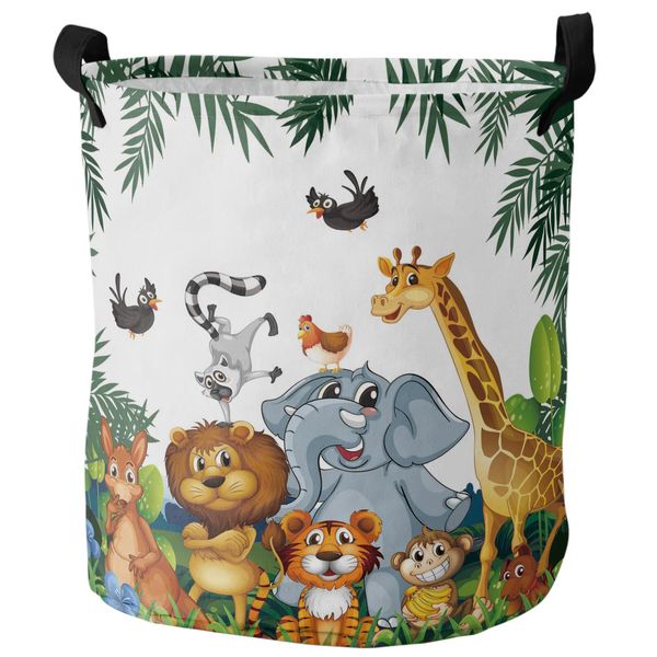 Organisation Tropical Jungle Cartoon Animal Girafe Lion Elephant Dirty Laundry Panier d'organisateur maison Panier de rangement de jouets pour enfants