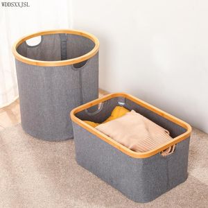 WDDSXXJSL Panier de Rangement pour vêtements Sales de Grande capacité, poignée en Bois de Bambou, Rangement Pliant en Tissu, Panier à vêtements Sales, décoration de la Maison