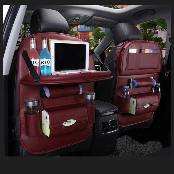 Sac de rangement en cuir Pu pour siège de voiture, organisateur de dossier de siège de voiture, plateau de Table pliable, sac de rangement de voyage, Table à manger pliable, sac de rangement de siège de voiture