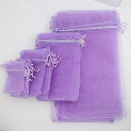 Sac en organza bijoux pochettes Sacs pour les faveurs de mariage 100pcs lot 4Sizes Lavender 7x9cm 9x12cm 13x18cm 20x30cm2687