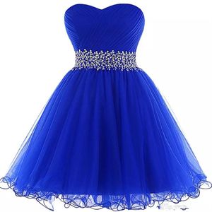 Robe de bal en Organza, bleu Royal, élégante, perlée, courte, robes de bal, à lacets, robe de soirée, 307T