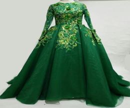 Abito da ballo in organza abiti da ballo maniche lunghe verde musulmano eleganti abiti modesti da sera vestito da ballo islamico7100950