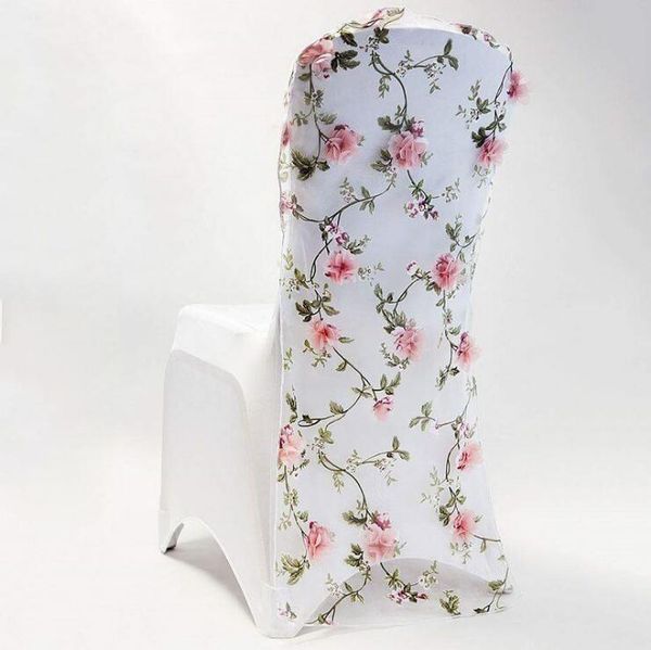 Organza Chaise Couvre 3D Fleur Broderie Spandex Banquet Chaises Couverture nappe pour la maison décorations de mariage événements fournitures