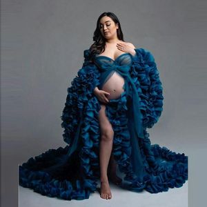 Organza moederschap prom dresses tiered ruches lange mouw feestjurk bruidsjassen nachtkleding zwangere vrouwen fotoshoot jurk