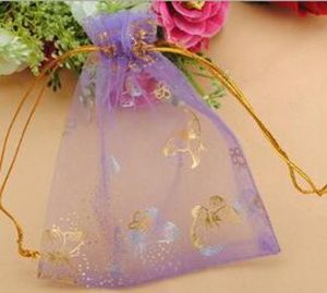 Organza violet papillon or gaze porte-faveurs sac cadeau gaze sac premier sac à bijoux 100 pcslot WQ251894784
