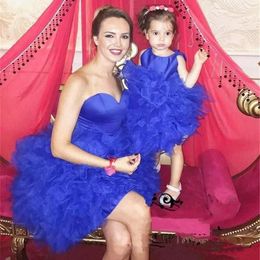 Organza ruches tutu rok bloem meisje jurken 2021 juweel nek koningsblauw kleine meisjes pageant jurk formele eerste communie jurk Al8276