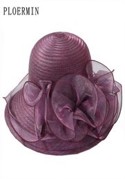 Organza soleil chapeaux femmes fleur été casquettes de mariage femme élégant Floral UV église chapeaux mode 2206015507093