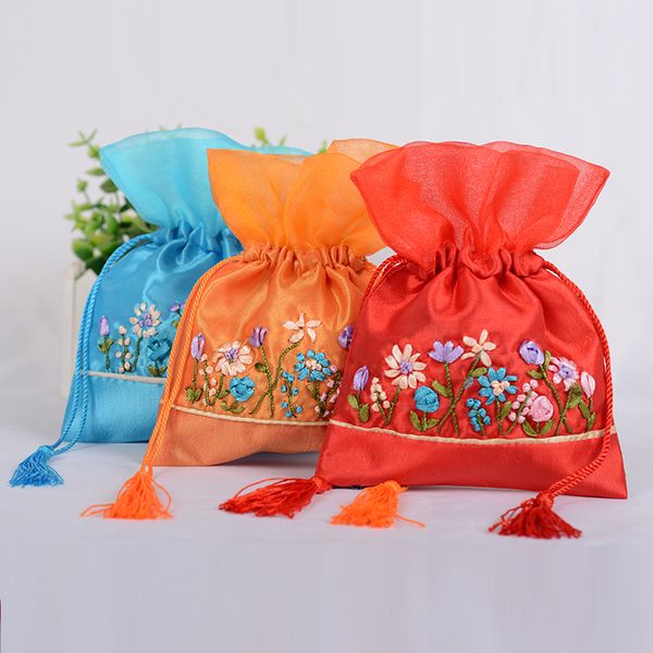 Organza gland tissu cordon sac à la main ruban broderie cadeau sacs vide Sachet lavande emballage sacs pochette de rangement 10 pcs/lot