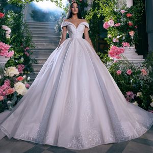 Robe de mariée en organza 2023 robe de mariée une ligne perles broderie appliques sur l'épaule robes de noiva arabe dubaï sur mesure