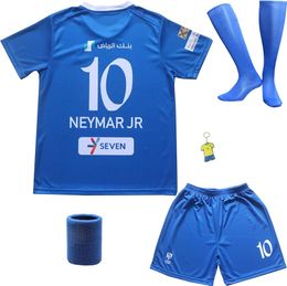 ORGBRAIN 2023/2024 Hilal Riyadh Al Home No10 Neymar Football Maillot de football pour enfants Ensemble de chaussettes et shorts Tailles jeunes