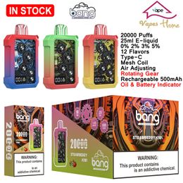 Orginal knal 20000 Puff 20K Puffen Roterende tandwiel Weggooisbare vape pen E Sigaret 500 mAh Oplaadbare batterij 25 ml POD MESH MEIST WESPOERKOPEN ELEKTRONISCH