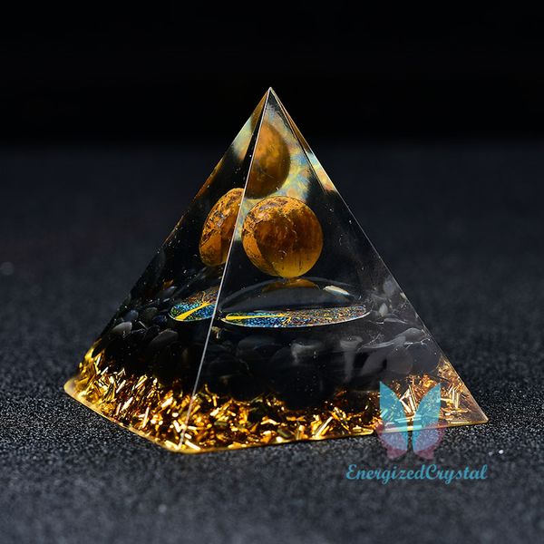 Orgone Pyramide Vision Magique Oeil de Tigre Boule Quartz Guérison Méditation Cadeau