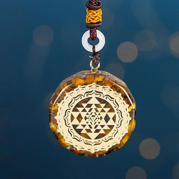 Collier Orgonite Sri Yantra pendentif géométrie sacrée oeil de tigre énergie pour femmes hommes bijoux colliers 178B