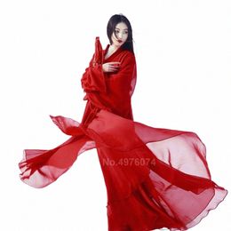 Oosterse traditionele Chinese Hanfu Dr voor vrouwen Solid Red Plus Size Chiff Folk Dance Costumes Vrouw Vintage Tang Suit T6O0#