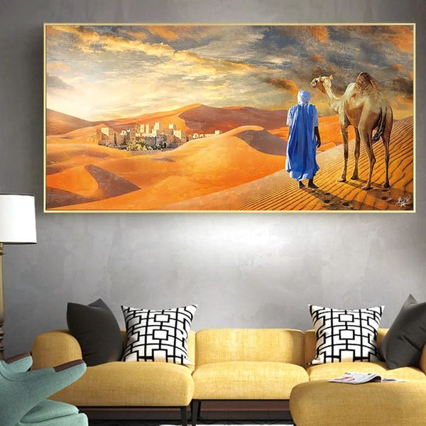 Pintura Oriental Tuareg en la decoración del paisaje del desierto, carteles e impresiones en lienzo, pintura artística de pared para decoración para sala de estar