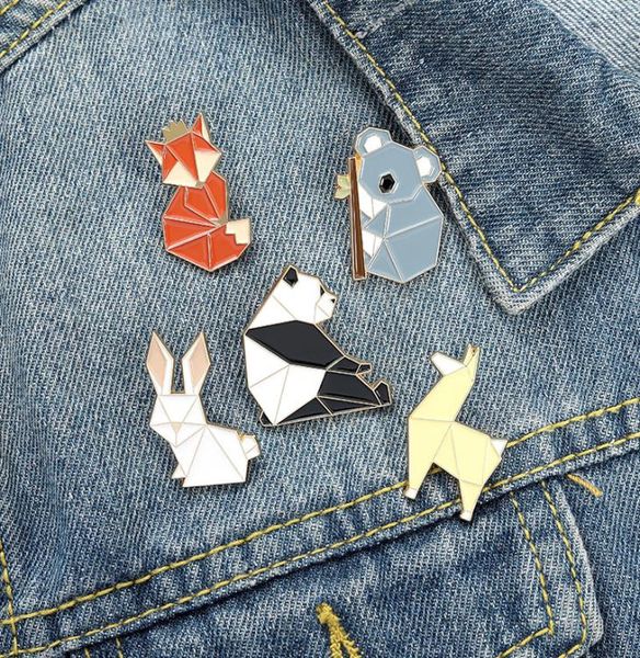 Épingle en émail en émail origami personnalisé Panda koala alpaca lapin broche sac vêtements badge épingle de badge
