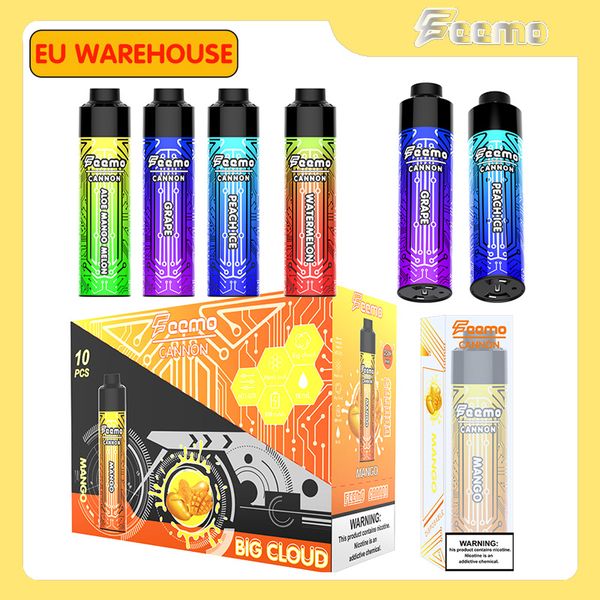 Origen Desechable Puff Big Cloud Feemo Cannon DTL Puff Dispositivo puff 12K / 15K vaper tipo-c cable con 0.5ohm 850MAh Control de flujo de aire ajustable Bobina de malla 20ml Precargado