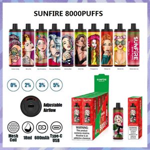 Original 0/2/3/5% Opciones Sunfire TORNADO 8000Puffs Cigarrillos electrónicos Desechables 18 ml E-cigarrillo 600 mah Batería Dispositivo de flujo de aire Vapes precargados Pluma En stock UE