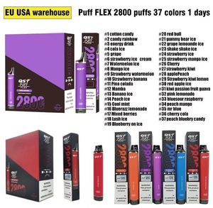 Original 100% 2% 5% 0% Puff Flex 2800 Puffs Barres jetables Vape Pen 850mAh Batterie 8 ml Cartouche Pré-rempli E Cig Cigarette Vaporisation Portable Vapor Devcice